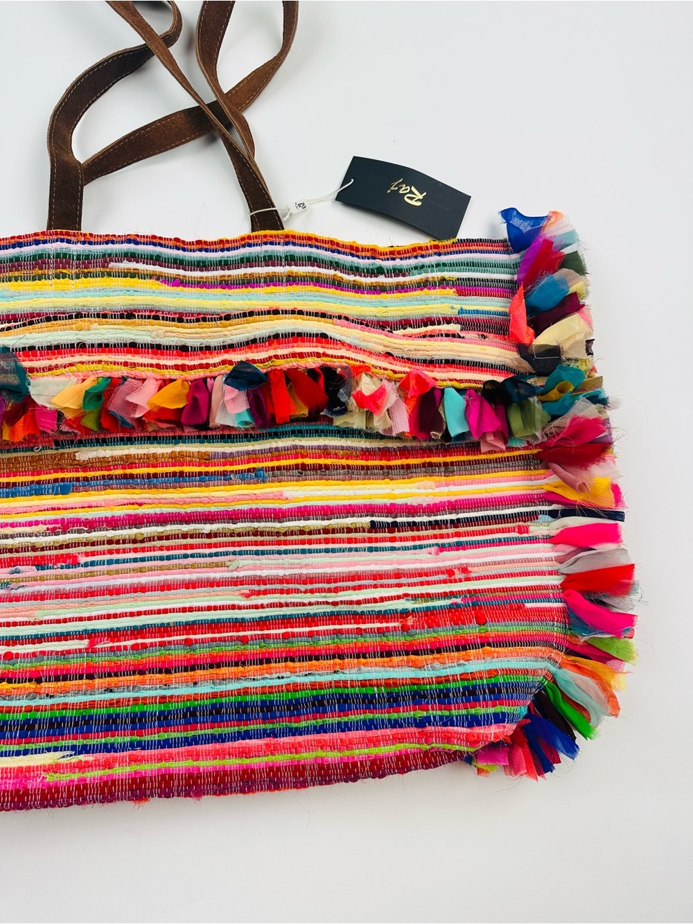 Raj Colorful Woven Tote Bag Made in India Leather Handles - Picture 8 of 15